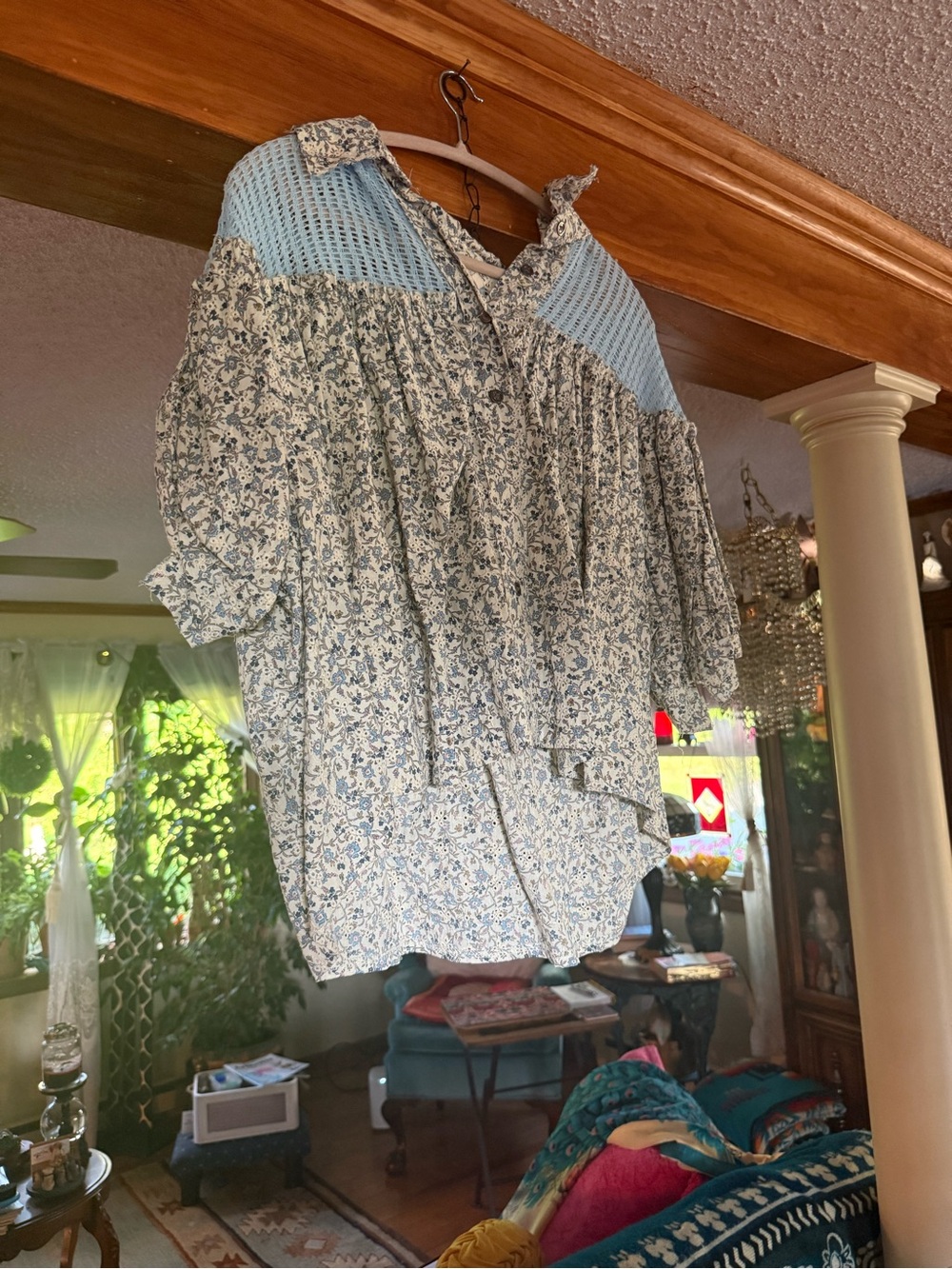 POL Floral Cream and Blue Cotton Dress